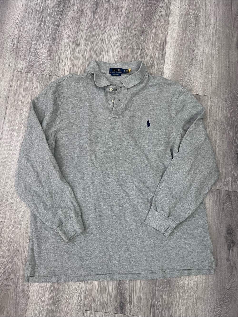 Polo by Ralph Lauren Men's Long-Sleeve Heather Gray Polo with Navy Pony